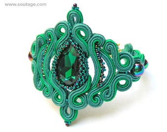 Emerald Lady Soutache pulsera verde pulsera declaración pulsera victoriana pulsera de cristal noche pulsera regalo para su joyería Soutache