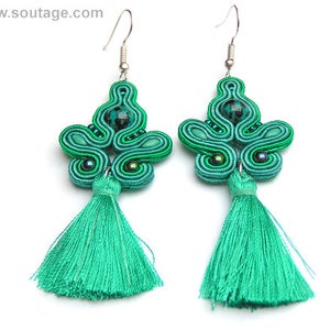 Emerald Comet Soutache earrings Tassel earrings Emerald earrings Green earrings Boho earrings Gift for woman Soutache jewelry