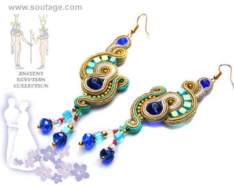 Nefertiti Soutache earrings Boho earrings Egyptian earrings Bridal earrings Soutache jewelry Statement earrings Wedding earrings