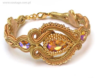 Lady in Gold Soutache bracelet Gold bracelet Victorian bracelet Wedding bracelet Bridal bracelet  Soutache jewelry Gift for woman