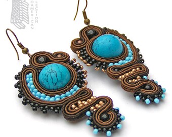 Azteca Soutache earrings Boho earrings Ethno earrings Turquoise earrings Soutache jewelry Turquoise jewelry Gift