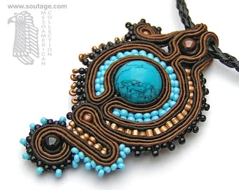 Azteca Soutache Collar Turquesa Marrón Boho Colgante Etno Joyería Regalo para Mujer