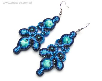 Blue Coctail Soutache earrings Blue earrings Boho earrings Statement jewelry Oriental earrings Gift for woman Soutache jewelry