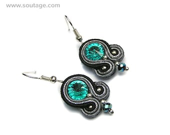 Blue Black Shimmer soutache earrings Small earrings Blue earrings Crystal earrings Gift for woman Wedding earrings Soutache jewelry