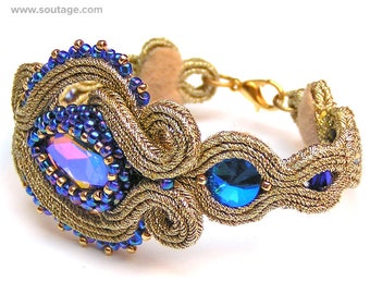 Dame en Or-Bleu Bracelet Soutache Bracelet Bleu Bracelet Or Bracelet Victorien Bracelet Mariage Bracelet Nuptiale Bijoux Soutache