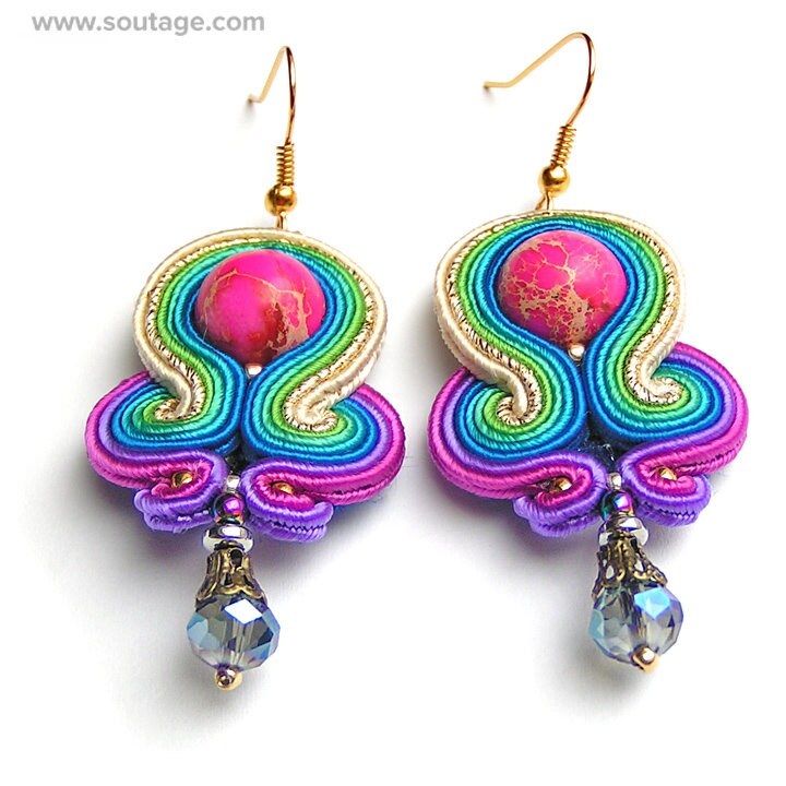 Viola Tricolor Soutache earrings Colorful earrings Boho earrings Multicolor earrings Gift for woman