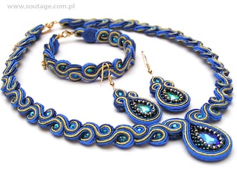 Beauty of Midnight Soutache set Soutache necklace Soutache earrings Soutache bracelet Soutache jewelry Bridal jewelry Wedding jewelry