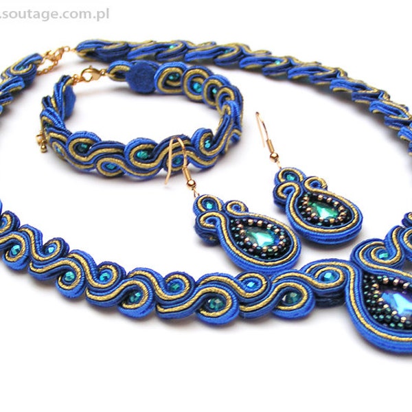 Beauty of Midnight Soutache set Soutache necklace Soutache earrings Soutache bracelet Soutache jewelry Bridal jewelry Wedding jewelry