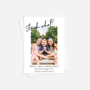 Jerga, Trineo Qué, Tarjeta navideña divertida, Tarjeta con foto navideña, Tarjeta con foto festiva, Divertidas vacaciones familiares, Tarjeta con foto de Papá Noel, DESCARGA INSTANTÁNEA