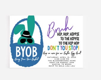 Easter Bunny Invitation, Easter Birthday, Kid Easter Party, Easter Brunch Invitation, Bunny Invitation, Easter Egg Hunt Invitation, Bruh