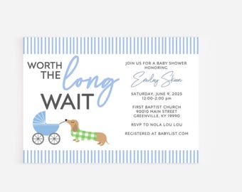 Dachshund Baby Shower Invitation: Weiner Dog Theme (Digital or Professionally Printed)