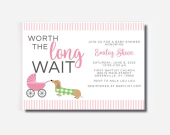 Invito per baby shower a tema bassotto: seersucker rosa, bambina (DOWNLOAD IMMEDIATO)