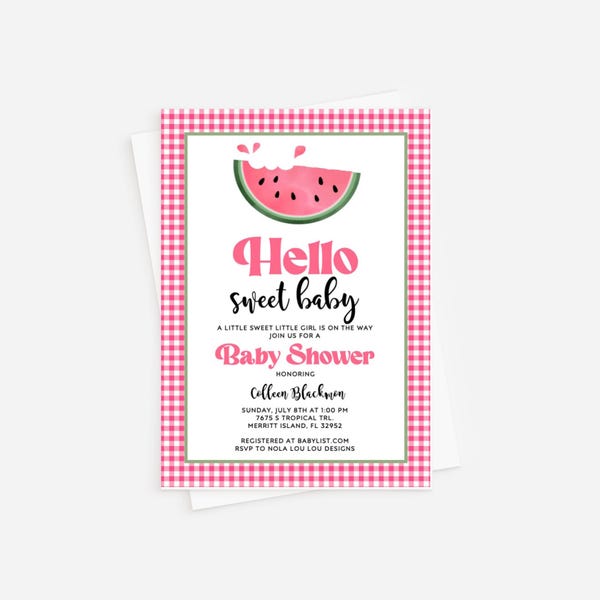 Watermelon Baby Shower Invitation: Pink Gingham, Sweet Celebration (Digital or Professionally Printed)