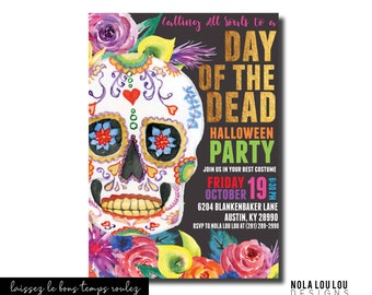 Day of the Dead Invitation, Dia De Los Muertos Invitation, Sugar Skull Invitation, Dia de los Muertos Party, Skull Halloween Invite