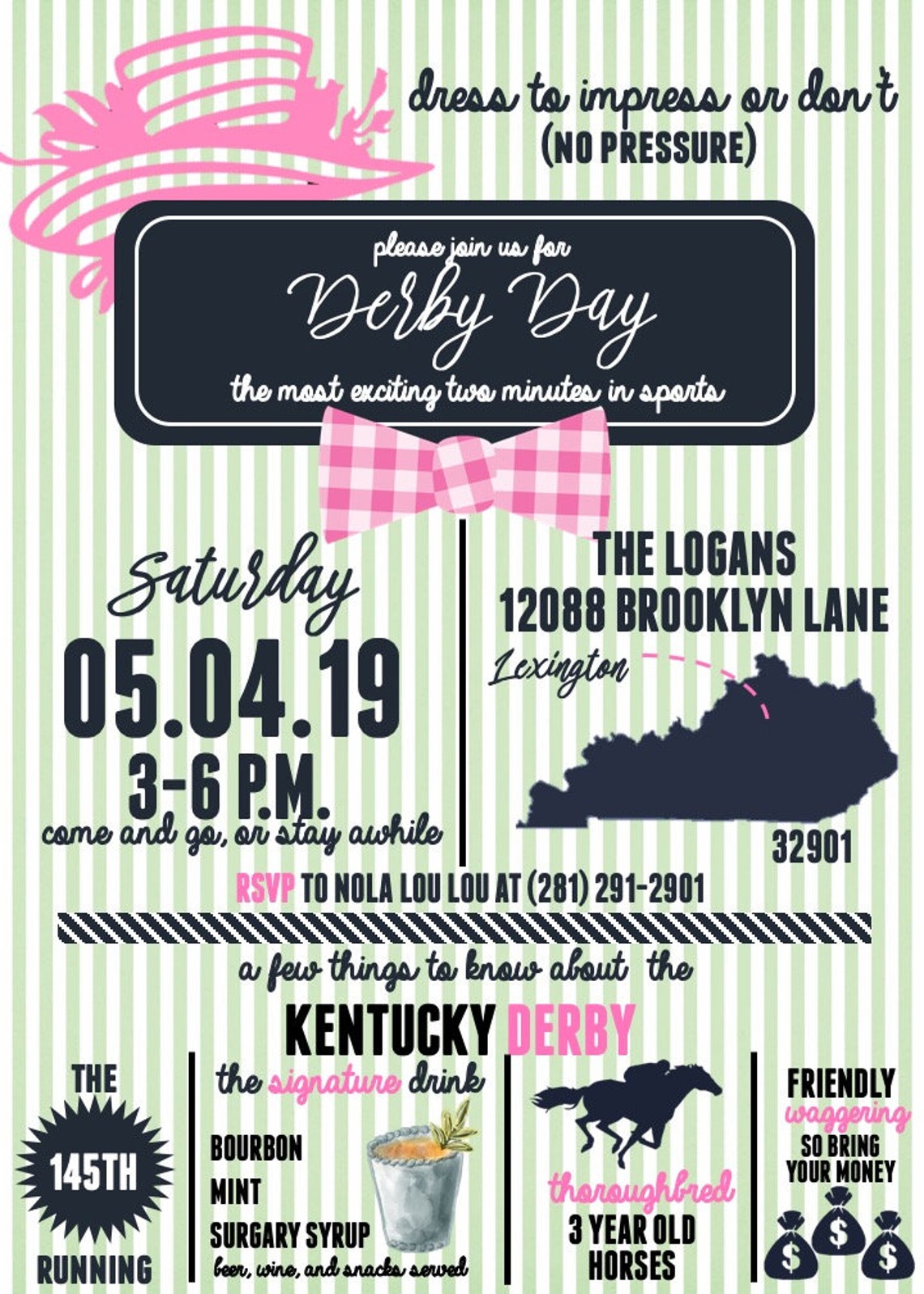 Derby Day Invitation Kentucky Derby Invitation Horse Racing Etsy