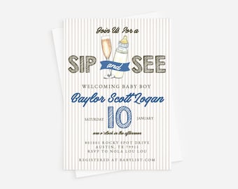 Sip and See Invitation: Preppy Baby Boy Meet & Greet (Digital or Print)