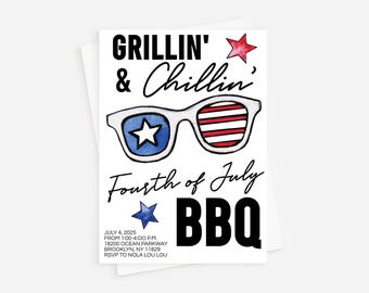 Invitación a barbacoa patriótica: 4 de julio, Día del Trabajo (Descarga instantánea)