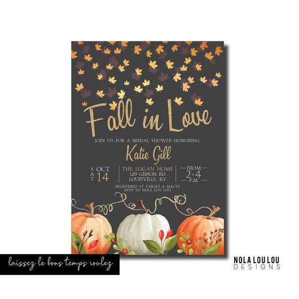 Fall in Love Wedding Shower Invitation, Fall in Love Bridal Shower Invitation, Fall Bridal Shower Invite, Fall Floral Bridal Shower