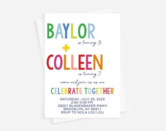 Rainbow Joint Birthday Invitation: Sibling or Twin Party (INSTANT DOWNLOAD)