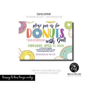 Donuts with Dad, Donut Party Flyer, Donut Invitation, Father's Day Invitation, School Flyer, PTO Event, Donuts with Grownups, Doughnut Party