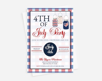4th of July BBQ Invitation: Patriotic Picnic Party (Digital or Professionaly Printed)