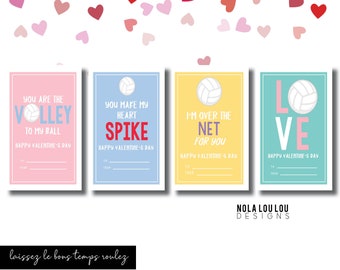 Instant Download Printable Valentine's Day Cards, Editable Classroom Valentine Cards, Volleyball Valentine Cards,  Sports Valentine Cards