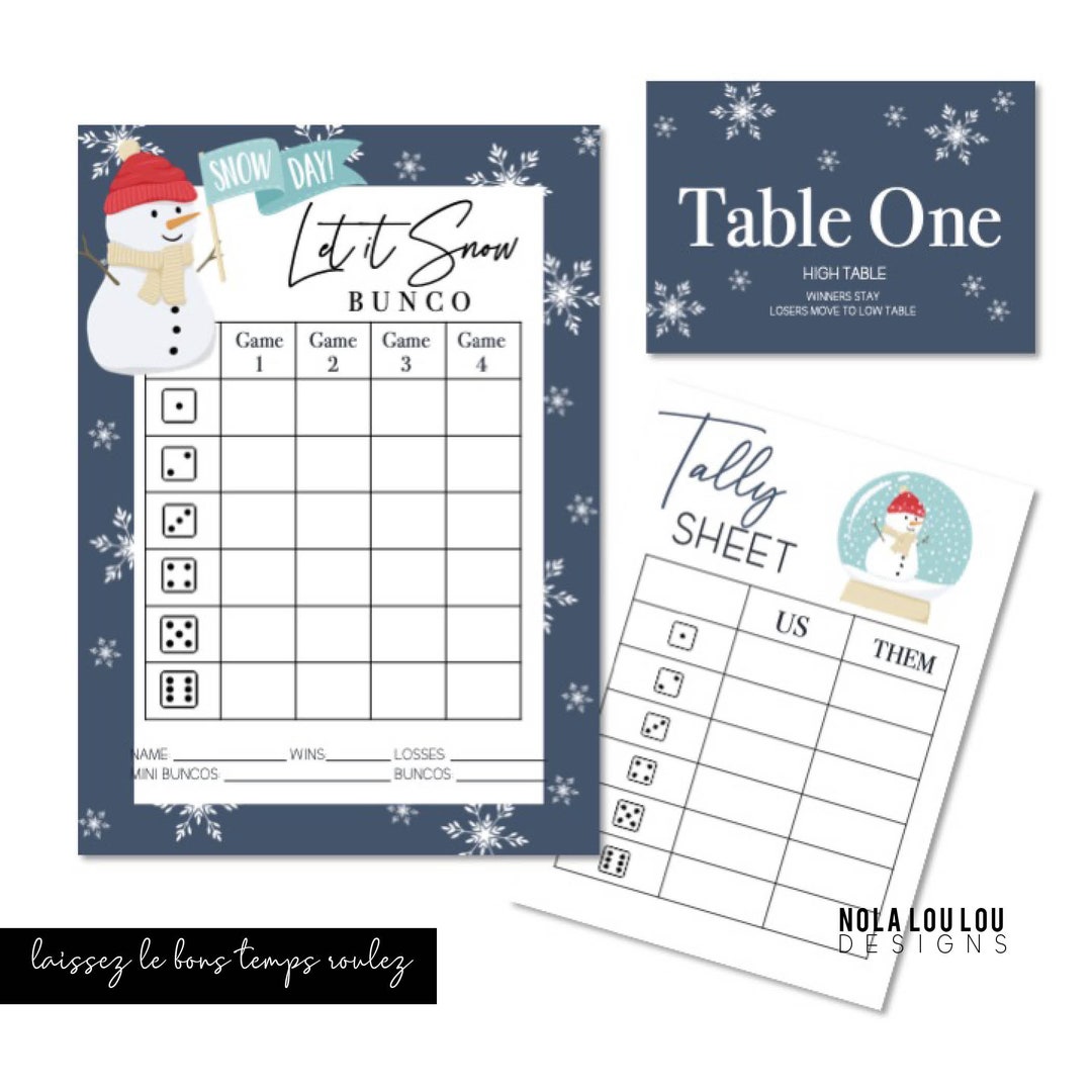 Winter Bunco, New Year Bunco, Printable Bunco Game, Bunco Score Sheets ...