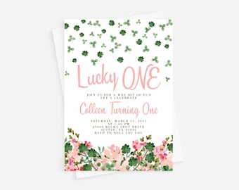 Lucky One Birthday Invitation: Shamrock Theme, Girl First Birthday (INSTANT DOWNLOAD)