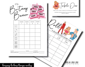 Y2K Bunco Theme, Britney Bunco, Printable Bunco Game, Bunco Score Sheets, Bunco Printable, Score Cards, Tally Sheets, Table Numbers