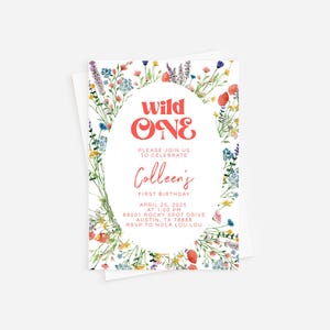 Corjl Wild One Birthday, Girl First Birthday, Wildflower Theme Birthday, Boho Floral Invitation, 1st Birthday Invitation, INSTANT DOWNLOAD