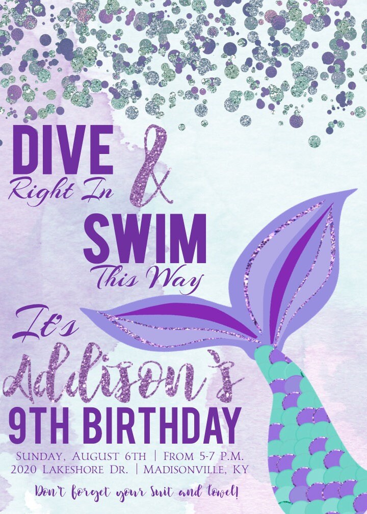 Mermaid Pool Party Invitation Mermaid Birthday Invitation | Etsy