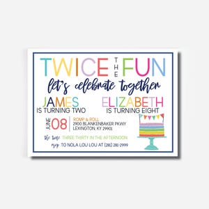 Corjl Joint Birthday Party Invitation, Double Birthday Invitation, Sibling Birthday Party Invitation, Twin Birthday, INSTANT DOWNLOAD