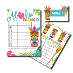 Aloha Bunco, Bunco con temática hawaiana, Juego de Bunco imprimible, Hojas de puntuación de Bunco, Bunco imprimible, Tarjetas de puntuación, Hojas de recuento, Números de mesa