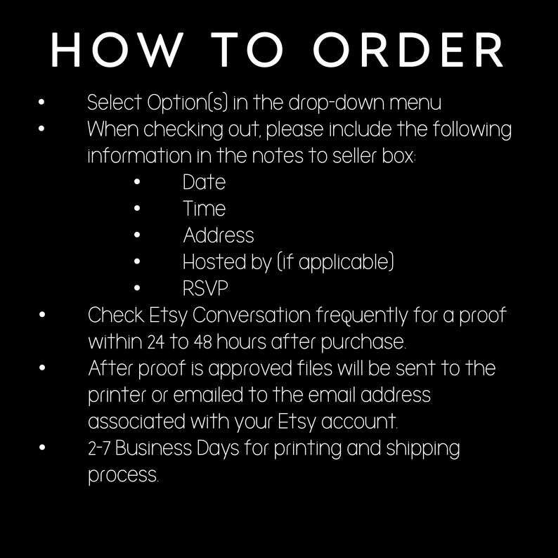 a black and white poster with instructions on how to order