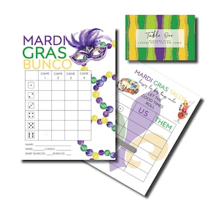 Mardi Gras Bunco Printable Game: Score Cards & Tally Sheets (Instant Download)