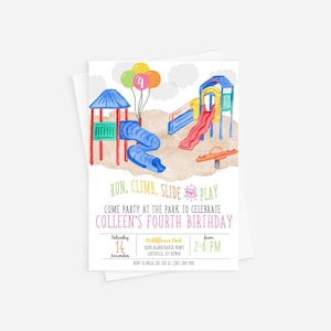 Run Climb Slide Play Birthday Invitation, Girl Playground Birthday Invitation, Girl Park Birthday Party, Outdoor Park Playground Invitation