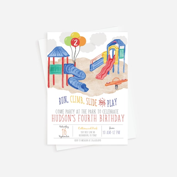 Park Birthday Invitation: Playground Party, Boy Birthday (Digital or Professionally Printed)