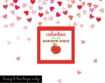 Descarga instantánea de tarjetas de San Valentín imprimibles, tarjetas de San Valentín editables en el aula, tarjetas de San Valentín con salsa de manzana, regalo de San Valentín