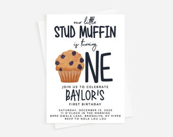 Stud Muffin 1st Birthday Invitation: Boy Birthday Brunch (Digital or Professionally Printed)
