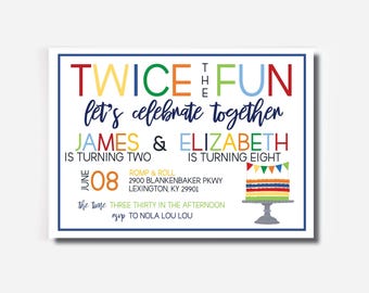 Joint Birthday Party Invitation: Sibling or Twin Birthday (INSTANT DOWNLOAD)