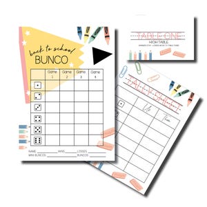 Fall Bunco, Back to School Theme Bunco, Printable Bunco Game, Bunco Score Sheets, Bunco Printable, Score Cards, Tally Sheets, Table Numbers