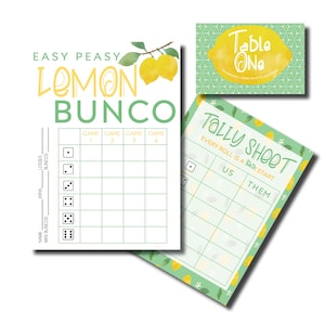 Summer Bunco, Lemon Theme Bunco, Printable Bunco Game, Bunco Score Sheets, Bunco Printable, Score Cards, Tally Sheets, Table Numbers