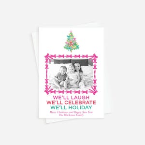 Carte de vœux Corjl, carte de Noël avec photo de famille, carte de vœux avec noeud, carte de vœux aquarelle, téléchargement immédiat, noeud coquette grand millénaire