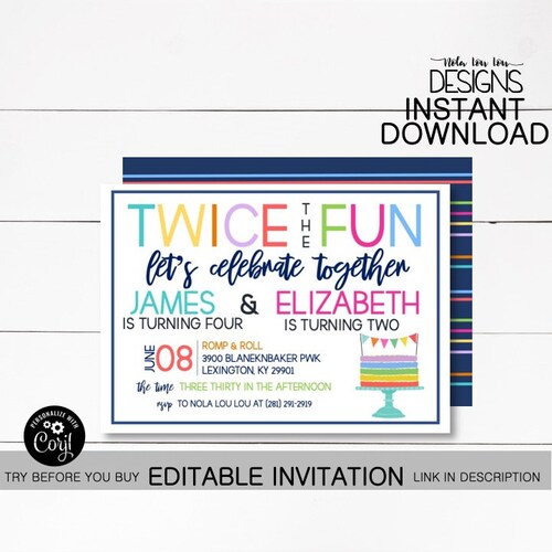 DIGITAL Joint Birthday Invitation Sibling Invitation Double Etsy