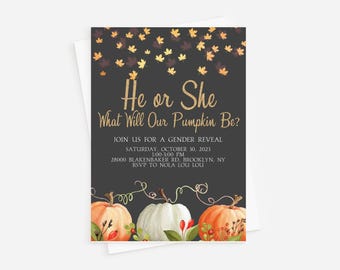 Pumpkin Gender Reveal Invitation: Fall Baby Shower (Instant Download)