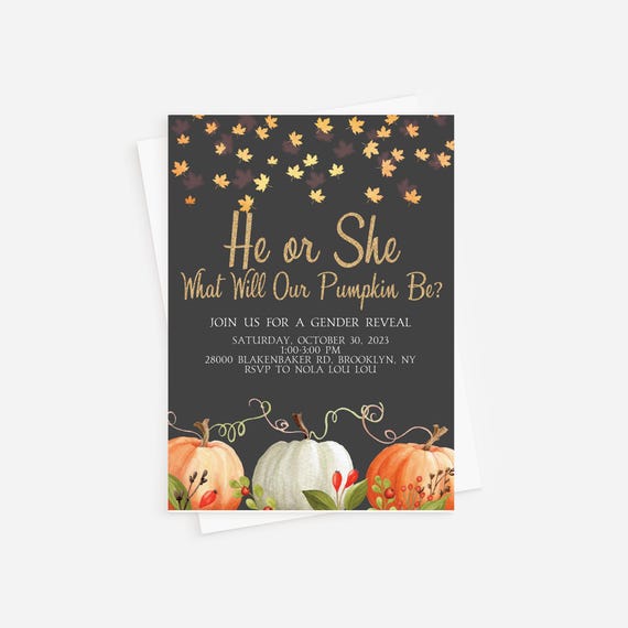 Pumpkin Gender Reveal Invitation: Fall Baby Shower (Instant Download)