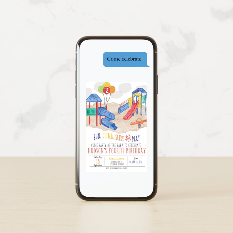 a cell phone displaying a children's birthday celebration
