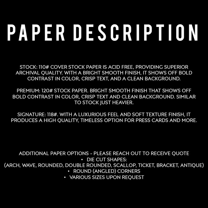 a black and white photo of a paper description
