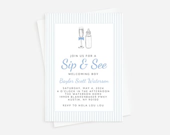 Sip and See Invitation, Meet and Greet Invitation. It's A Boy, Preppy Baby Invitation, New Baby Party, Baby Shower Invitation, Sprinkle