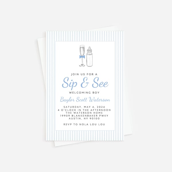 Sip and See Invitation, Meet and Greet Invitation. It's A Boy, Preppy Baby Invitation, New Baby Party, Baby Shower Invitation, Sprinkle